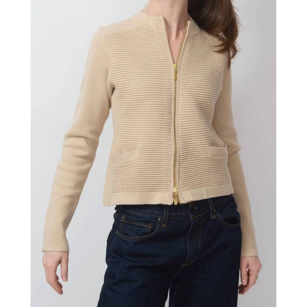 NEW KINROSS women's fitted zip cardigan in straw